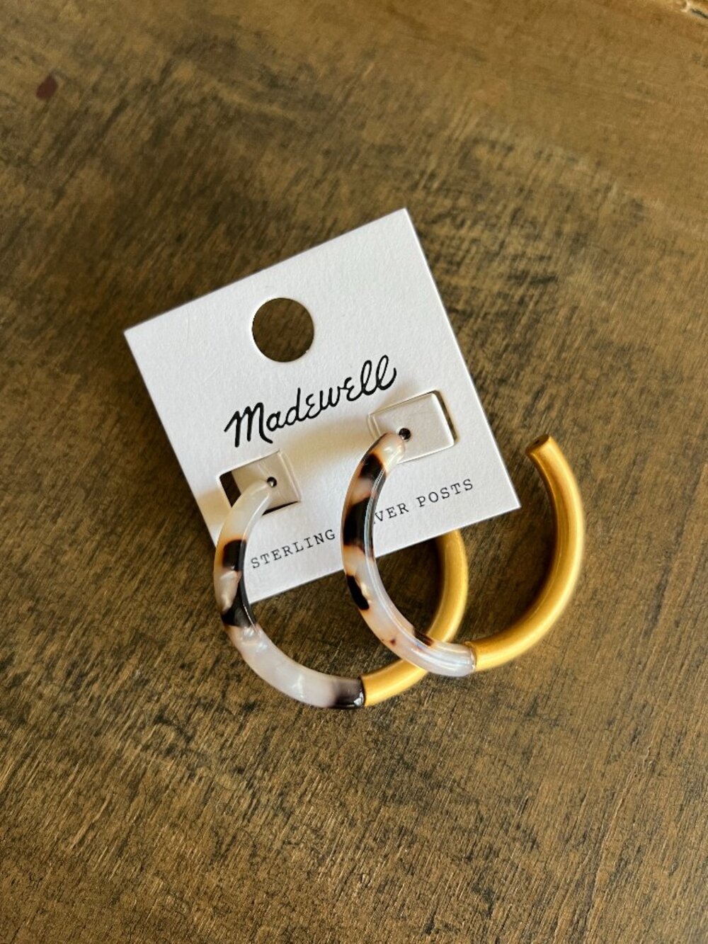 Madewell Tortoise Shell Acetate and Brass Toned Hoops with Sterling Silver Post